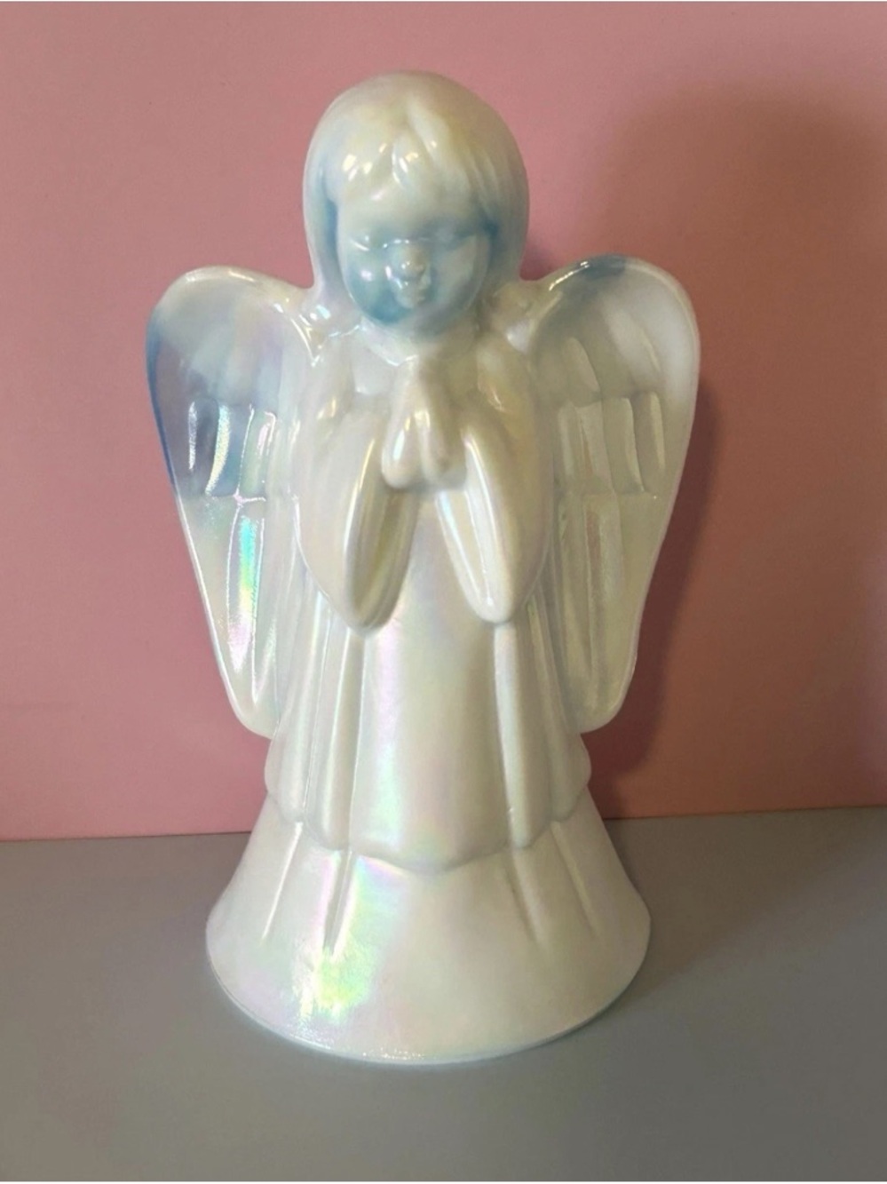 Fenton Angel Blue White Slag Art Glass Figurine Signed Bill Fenton- religious 6”